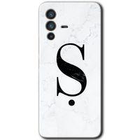 MRCİLETİSİM Vivo V23 5G Kılıf HD Desen Baskılı Arka Kapak+Temperli Cam - Beyaz Mermer Desenli Ş Harfi