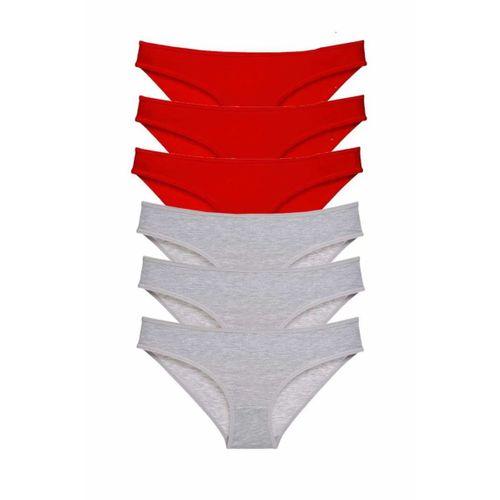 6 adet Eko Set Likralı Kadın Slip Külot Kırmızı Gri
