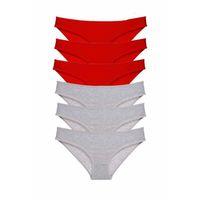 6 adet Eko Set Likralı Kadın Slip Külot Kırmızı Gri