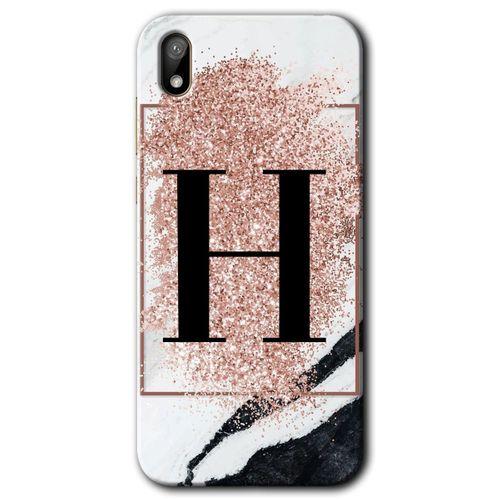 Potkal Hediye Fabrikası Huawei Y5 2019 Kılıf HD Desen Baskılı Arka Kapak - Pembe Mermer Desenli H Harfi