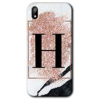 Potkal Hediye Fabrikası Huawei Y5 2019 Kılıf HD Desen Baskılı Arka Kapak - Pembe Mermer Desenli H Harfi