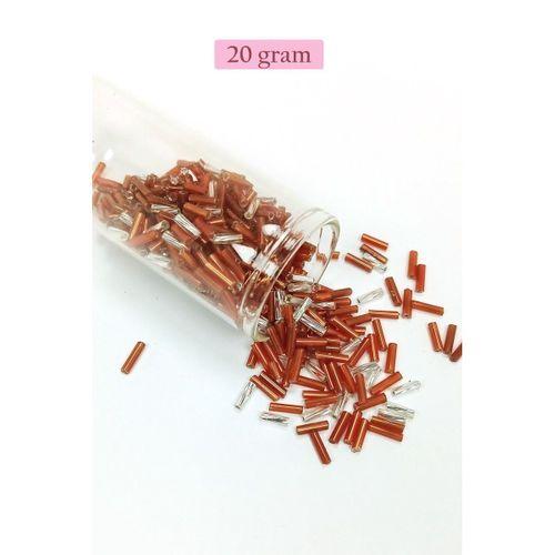 Uzun Boru Kesme Boncuk Çap 2mm Uzunluk 10 mm - 20 Gram - Kahverengi Gümüş - BNC262