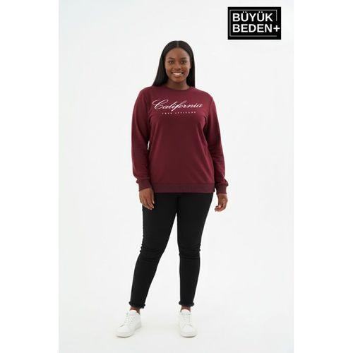 Kadın Büyük Beden El Yazılı California Baskılı Bisiklet Yaka Sweatshirt SPR26BSWK956-7