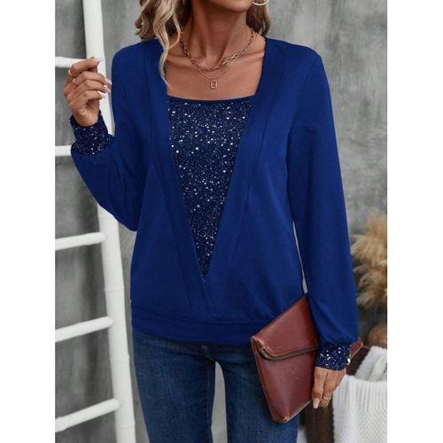 Kadın Uzun Kollu V Yakalı Içi Süprem Desenli Dışı Viskon Bluz