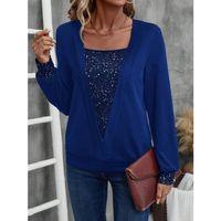 Kadın Uzun Kollu V Yakalı Içi Süprem Desenli Dışı Viskon Bluz