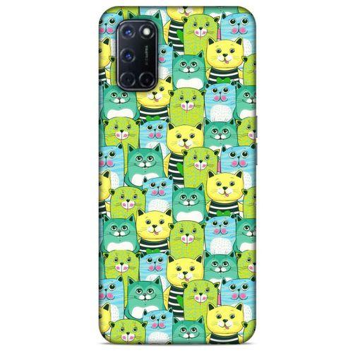 Lopard Oppo A92 Uyumlu Kılıf Kediler (37) Silicone Cover Mavi Sarı