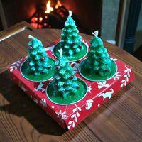 4 ADET ÖZEL TASARIM YILBAŞI AĞACI MUMU GERÇEK MUM YEŞİL ÇAM AĞAÇLI MUM YILBAŞI AĞACI MUMU DEKOR MUM