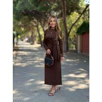 Kadın Uzun Kollu Bisiklet Yaka Yandan Bağlamalı Uzun Modal Elbise