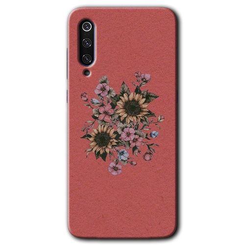 MRCİLETİSİM Xiaomi Mi 9 Kılıf Baskılı Kapak - Retro Çiçek + 5D Tam Kaplayan Cam