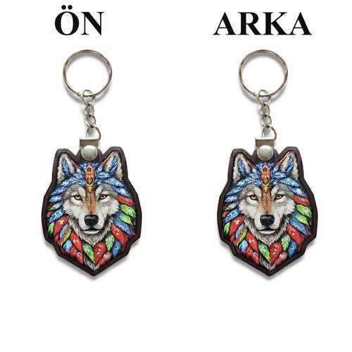 TPU Çift Taraflı Anahtarlık - KURT BÖRÜ - Eski Türk Devletleri Bayrakları