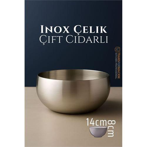Zhltools Çift Cidarlı Kase - Inox Çelik Kase  14 cm