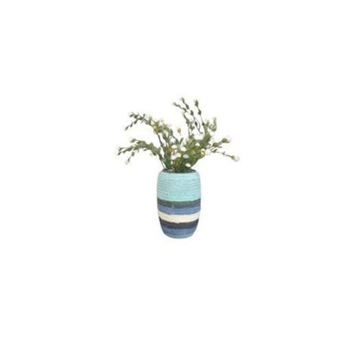 2 Adet Vazo Dahil,Vazoda Çiçek,Beyaz Yapay Çiçek,Vazo Dekoratif Mavi Örgü Poliresin 7X7X16Cm