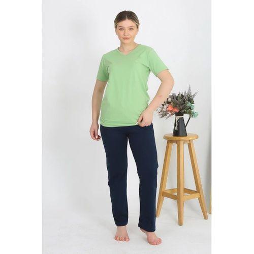 Kadın Kısa Kol Pamuk Penye Pijama Takım Fıstık Yeşili