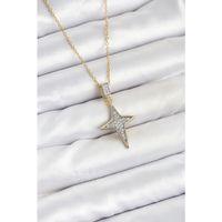 316L Çelik Zincir Gold Renk Kutup Yıldızı Model Zirkon Taşlı Kadın Kolye