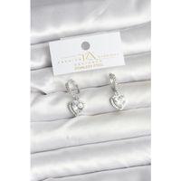 Pirinç Gümüş Renk Zirkon Taşlı Kalp Model Kadın Küpe