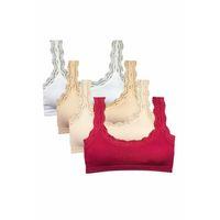 4 Adet Dantel Nakış İşlemeli Pedli Bambu Kadın Büstiyer Set