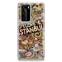 Huawei P40 Pro Kılıf İstanbul Doodle Arka Kapak Koruma Desenli Full Koruyucu