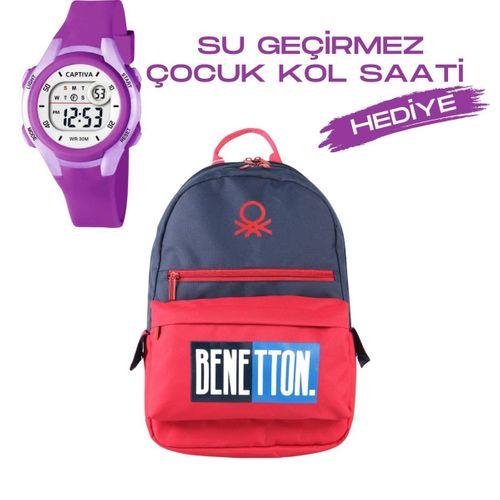Çocuk Kol Saati Hediyeli Benetton Büyük Kapasiteli Çocuk Okul Çantası B.NT.03790