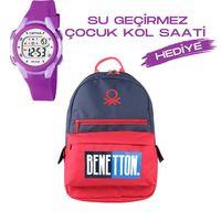 Çocuk Kol Saati Hediyeli Benetton Büyük Kapasiteli Çocuk Okul Çantası B.NT.03790