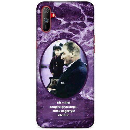 Oppo Realme C3 Kılıf Atatürk (10) Full Koruma Kılıfı Mor