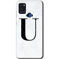 Galaxy A21s Kılıf HD Desen Baskılı Arka Kapak - Beyaz Mermer Desenli Ü Harfi