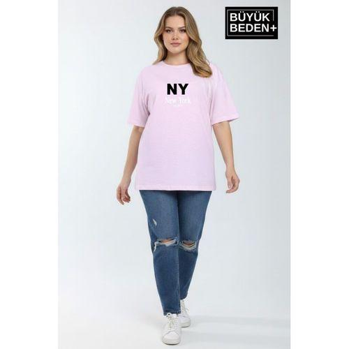 Süperlife Kadın Büyük Beden NY New York  Baskılı 3xl-6xl Bisiklet Yaka Tshırt SPR26BTSK510-15