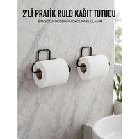 2 Adet Siyah Yapışkanlı Kağıtlık Duvar Tipi Tuvalet Kağıdı Ve Rulo Tutucu
