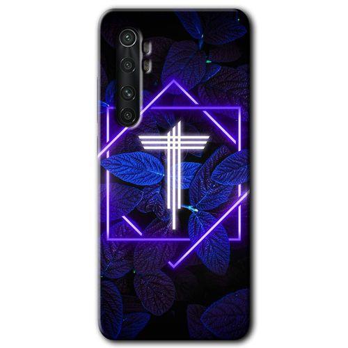 Potkal Hediye Fabrikası Xiaomi Mi Note 10 Lite Kılıf HD Desen Baskılı Arka Kapak - Dark Neon Yaprak T Harfi