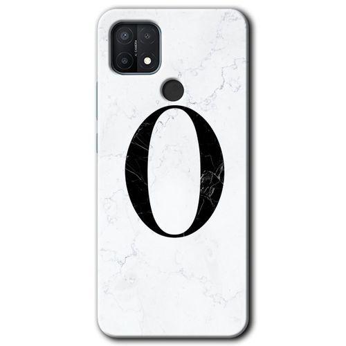 BeRa Aksesuar Oppo A15s Kılıf Baskılı Kapak - Beyaz Mermer Desenli O Harfi +Tam Kaplayan Mat Seramik