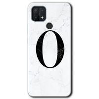 BeRa Aksesuar Oppo A15s Kılıf Baskılı Kapak - Beyaz Mermer Desenli O Harfi +Tam Kaplayan Mat Seramik