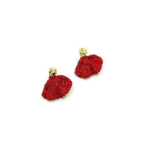 Dalgalı Taşlı Küpe - Kırmızı