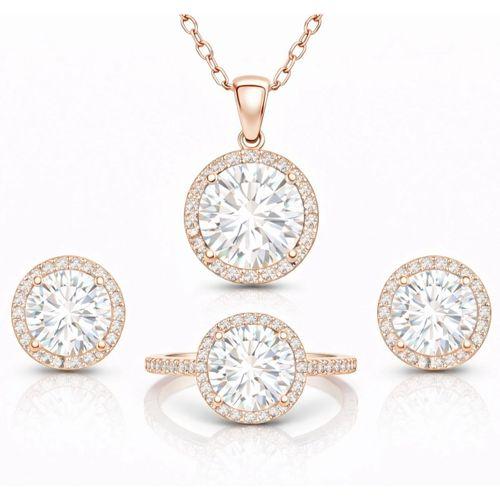 Gümüş Rose Yuvarlak Montür Tek Taş Set