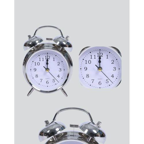 Alarmlı Dekoratif Yuvarlak Masa Saati Gümüş Renk Sessiz Ve Işıklı