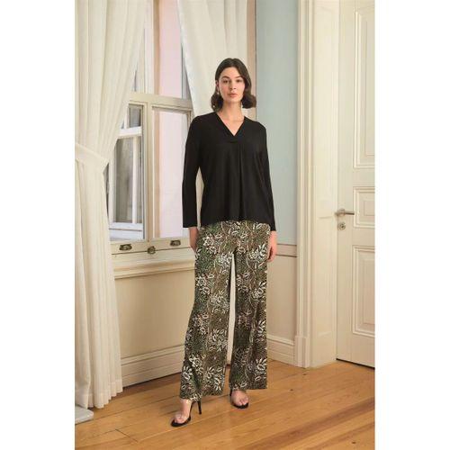 Çiçek Yaprak Ve Etnik Desenli Uzun Kollu Pijama Takımı