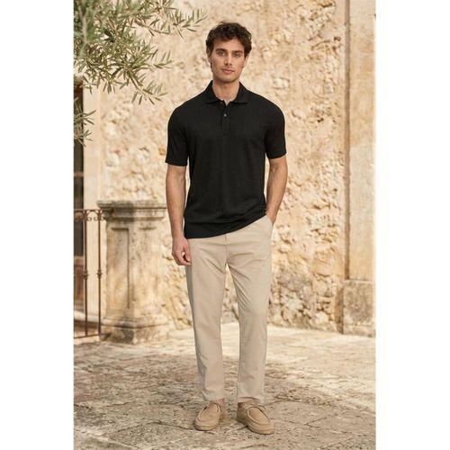 Evenor Kabartma Desenli Polo Yaka Düğmeli Relaxed FitYumuşak İnce Erkek T-Shirt - Siyah