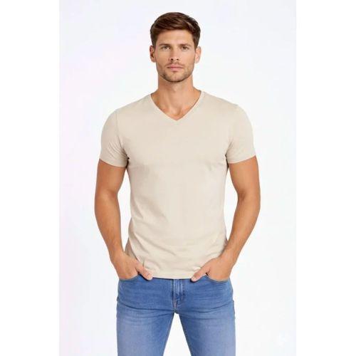 Erkek T-Shirt V Yaka Slim Fit Dar Kesim Likralı Tişört Günlük Basic Body - Taş