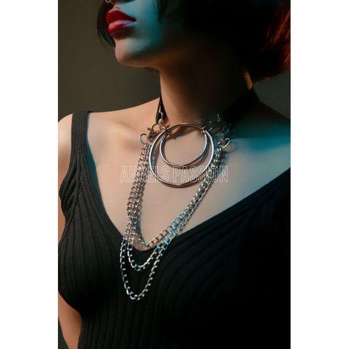 Harness Kolye, Şık Lastik Choker Harness, Halka Detaylı Tasma - APFT592