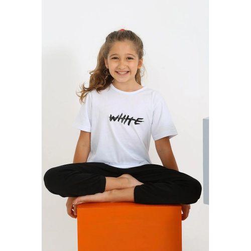 Kız Çocuk Kısa Kol Beyaz Penye Pijama Takım