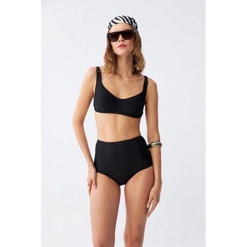Kadın Siyah Pedli Kare Yaka Yüksek Bel Bikini Takımı