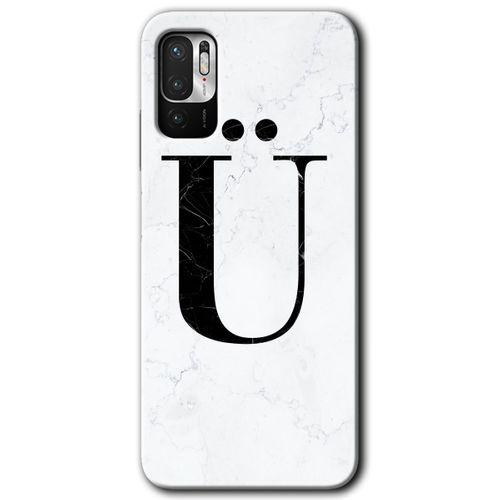 Poco M3 Pro Kılıf HD Desen Baskılı Arka Kapak + Temperli Cam - Beyaz Mermer Desenli Ü Harfi