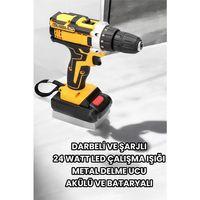 Metal Dişli 24w Akülü Matkap -çift Bataryalı Ve Led Çalışma Işığı İle Tam Set