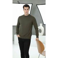 Erkek Bisiklet Yaka Triko Kazak Yumuşak Dokulu Pamuklu Ince Dokuma Uzun Kollu - Haki