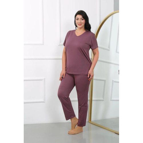 Kadın Büyük Beden Kısa Kol Penye Pijama Takımı Mürdüm