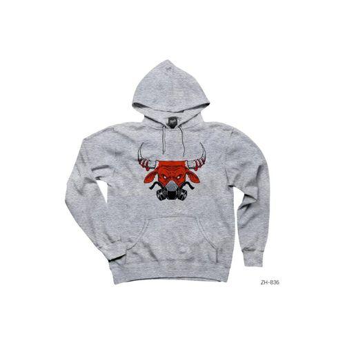 Chicago Bulls with Mask Gri Kapşonlu Sweatshirt Hoodie