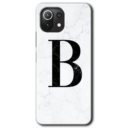 Xiaomi Mi 11 Lite Kılıf Baskılı Kapak - Beyaz Mermer Desenli B Harfi + 5D Tam Kaplayan Cam