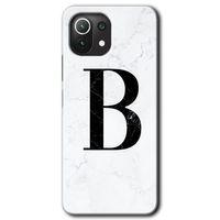 Xiaomi Mi 11 Lite Kılıf Baskılı Kapak - Beyaz Mermer Desenli B Harfi + 5D Tam Kaplayan Cam