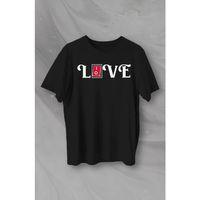 14 Şubat Sevgililer Günü Love Baskılı Oversize Bisiklet Yaka T-shirt - Siyah