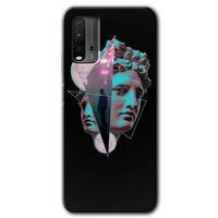 Poco M3 Kılıf Baskılı Kapak - Heykel + 5D Tam Kaplayan Cam