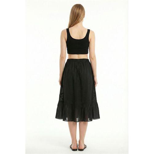 Canan Vual Bağlama ve Lastik Detay Midi Boy Yazlık Otantik Etek Siyah Syh