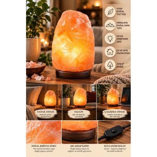 Himalaya 2-3 Kg Doğal Kaya Tuzu Lambası Ahşap Kaideli Dekoratif Ortam Lambası
